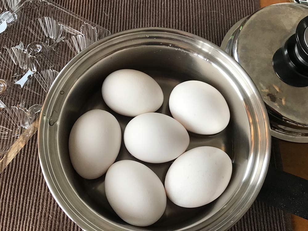 理想のゆで卵＊フタ付でジャストサイズの鍋、水深1.5cm